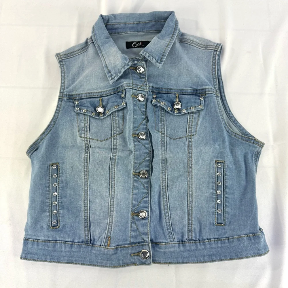 Earl Jeans Light Blue Denim Vest - Picture 2 of 11